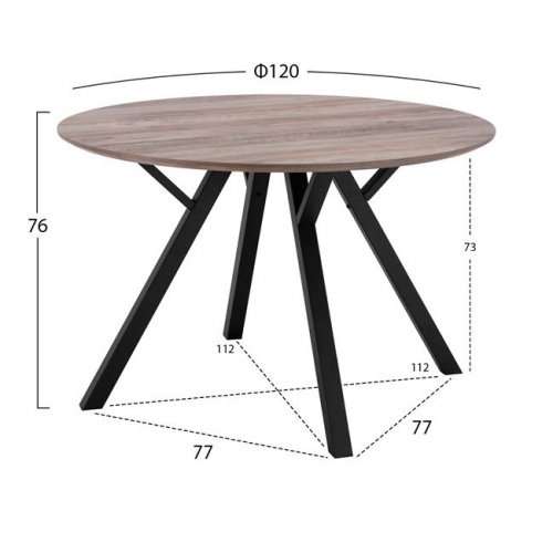 Tisch mit MDF Oberfläche alte Buche und Metallbeine Φ120x76 cm