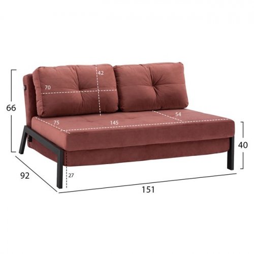 Sofa Bed Velvet Rosé 2 1/2 seater 151x92x66cm