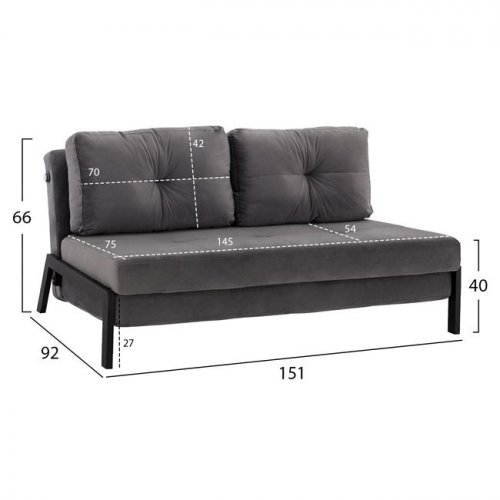 Sofa Bed Velvet Grau 2 1/2 seater 151x92x66cm