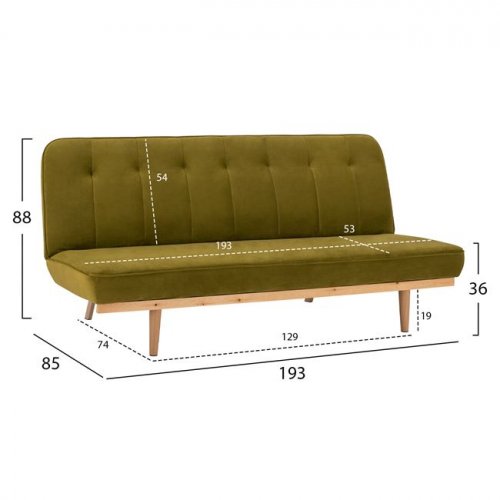 Sofa Bed 3 Seater from velvet Olive Shade 193x85x88cm
