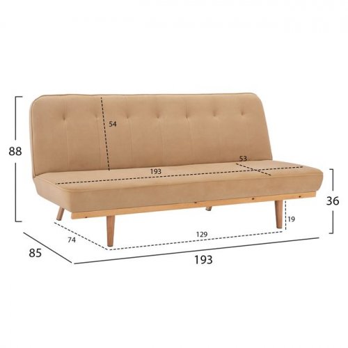 Sofa Bed 3 Seater from velvet beige shade 193x85x88cm