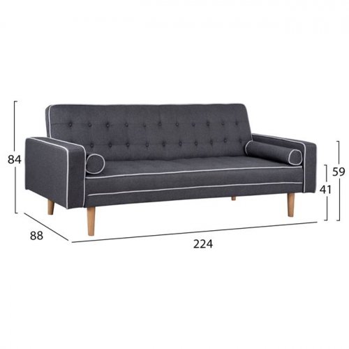 SOFA BETT SALVADOR IN GRAU MIT 2 SEITENKISSEN 224x88x84 cm