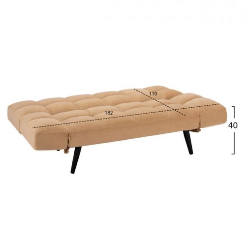 Sofa-Bett 3 Sitzer in beigem Samt 182x80x88cm