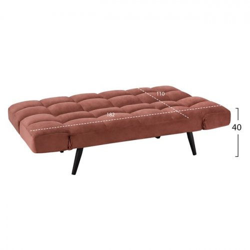 Sofa-Bett 3 Sitzer aus rosé Samt 182x80x88cm