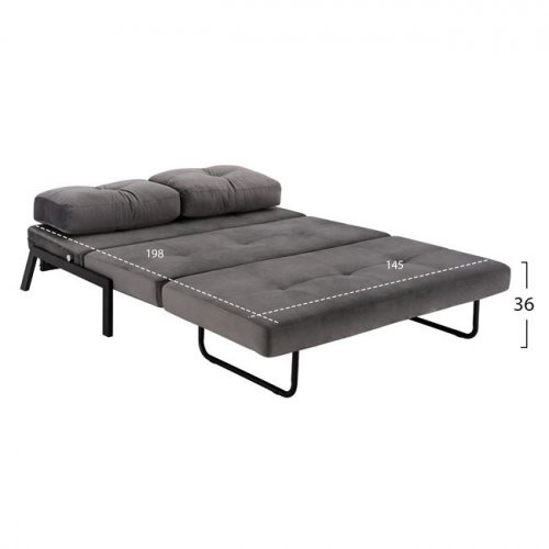 Sofa Bed Velvet Grau 2 1/2 seater 151x92x66cm