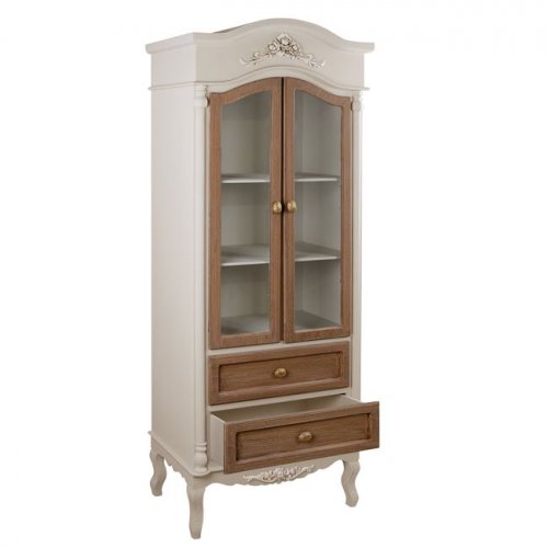 Vitrine MELODY aus Holz und Glas, Ecru-Braun Patina