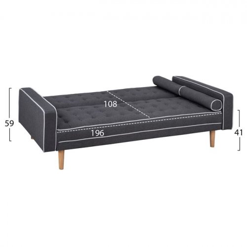 SOFA BETT SALVADOR IN GRAU MIT 2 SEITENKISSEN 224x88x84 cm