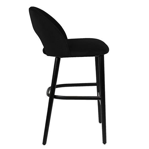 "Jyll" bar stool made of black velvet and legs made of black solid beech
