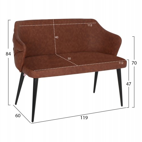 SOFA 2 SEAT CARLOS MADE OF BROWN NUBUK FABRIC WITH WOODEN FEET 119x60x84cm
