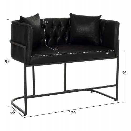 SOFA 2-SITZER IN SCHWARZ T.NUBUK & METALL SCHWARZ 64x120x97 cm