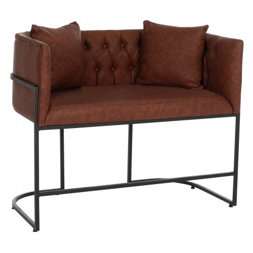 SOFAS 2-SITZER BRAUN PU & SCHWARZ METALLIC 64x120x97cm
