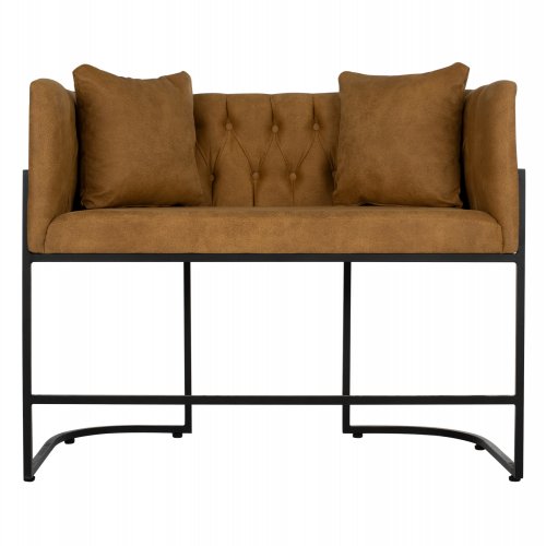 SOFA 2-SITZER IN SENFGELB T.NUBUK & METALL SCHWARZ 64x120x97 cm