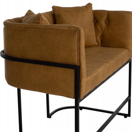 SOFA 2-SITZER IN SENFGELB T.NUBUK & METALL SCHWARZ 64x120x97 cm