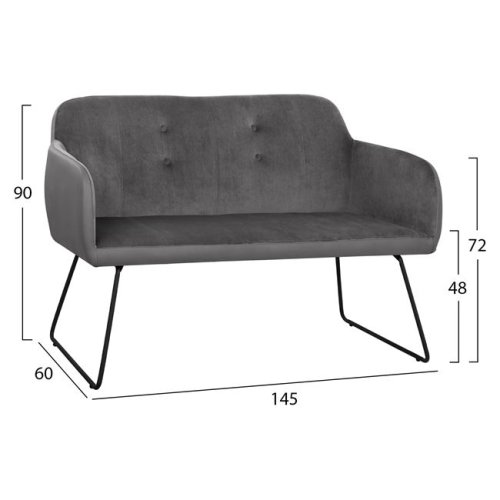 Abigail sofa with gray velvet fabric and gray PU in the back
