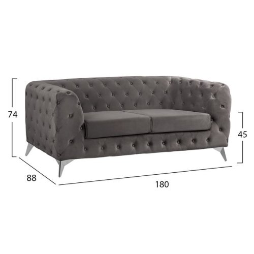 2-Sitzer Sofa ALBERT mit Samt | In Grau
