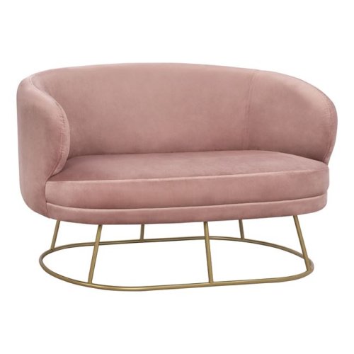 Two-seater ARIEN sofa in rosé color with a gold metal base