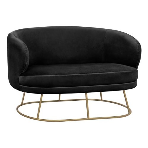ARIEN two-seater sofa in black velvet with gold metal base