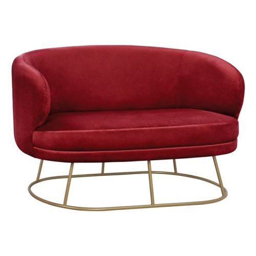 ARIEN two-seater sofa in red with a gold metal base.