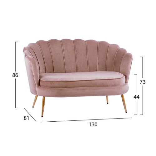 COQUILLE two-seater sofa in rosé velvet