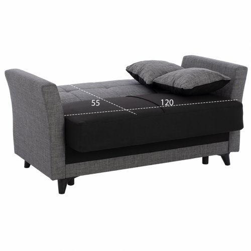 SCHLAFCOUCH 2 SITZ RHONA GRAU-SCHWARZ MIT STAURAUM 150x88x80