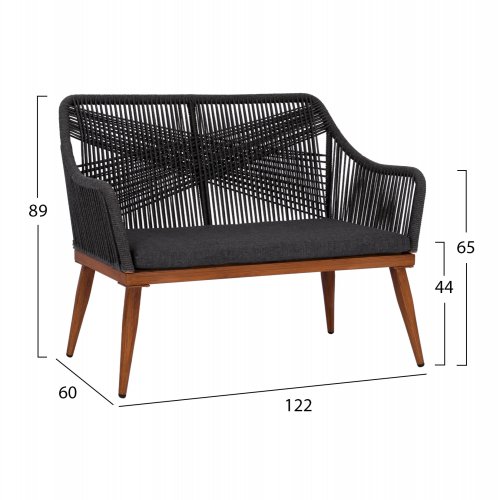 Sofa 2-Sitzer Aluminium Bambus-Optik mit Seil Grau 122x60x89 cm - Nächtes Erscheinungsdatum: 10/06/2023