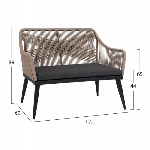 Sofa 2-Sitzer Aluminium Bambus-Optik mit Seil Beige 122x60x89 cm