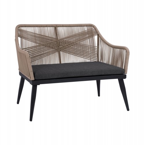 Sofa 2-Sitzer Aluminium Bambus-Optik mit Seil Beige 122x60x89 cm