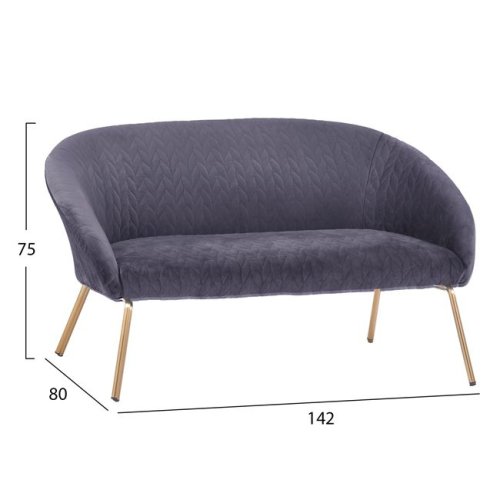 Sofa JOYCE mit Samtstoff in Grauton und Metallbeinen in Gold