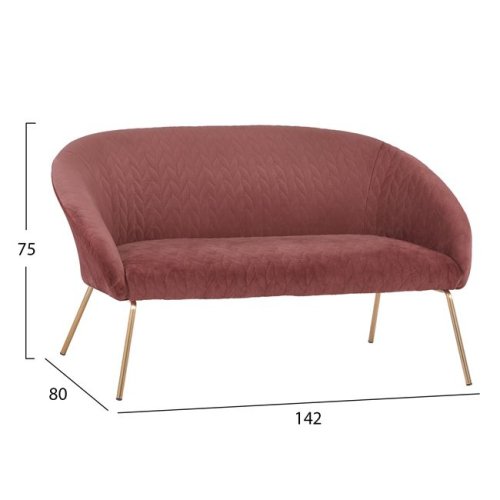 JOYCE sofa with pink velvet fabric and gold metal legs