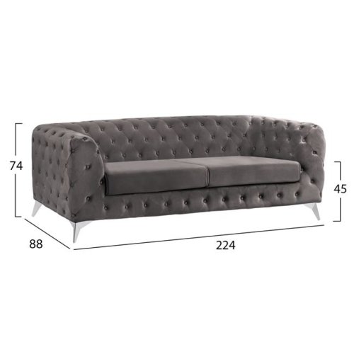 3-Sitzer Sofa ALBERT mit Samt | In Grau