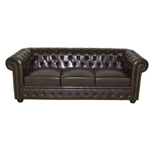 Gestepptes 3-Sitzer Chesterfield Sofa | In Dunkelbraun