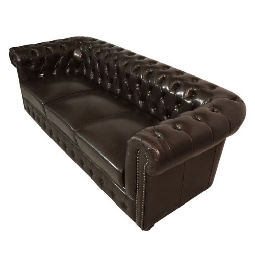 Gestepptes 3-Sitzer Chesterfield Sofa | In Dunkelbraun