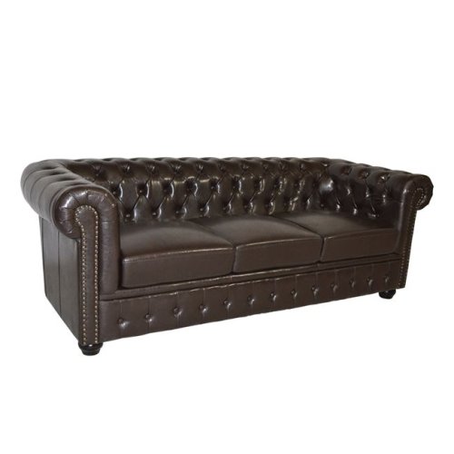 Gestepptes 3-Sitzer Chesterfield Sofa | In Dunkelbraun