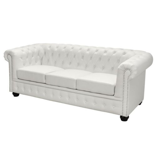 Sofa Chesterfield 3-Sitzer weißem mit Kunstlederbezug