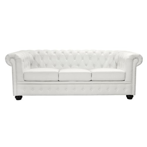 Sofa Chesterfield 3-Sitzer weißem mit Kunstlederbezug