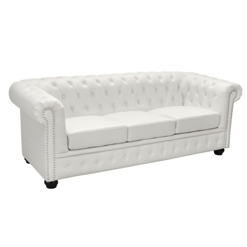 Sofa Chesterfield 3-Sitzer weißem mit Kunstlederbezug