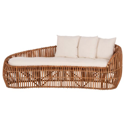 SOFA-LOUNGER LANTRY NATURRATTAN – WEIßE KISSEN 215x60x78 cm