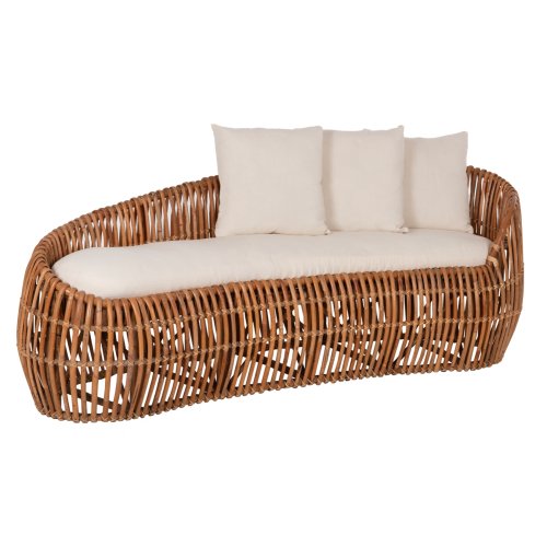 SOFA-LOUNGER LANTRY NATURRATTAN – WEIßE KISSEN 215x60x78 cm