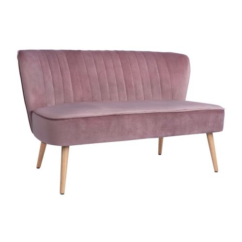 Zweisitzer ANDY Sofa mit Samtstoff in Rosé und Holzbeinen im natürlichen Farbton.