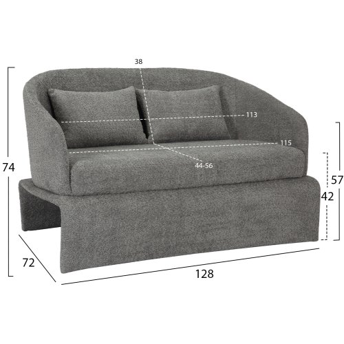 SOFA 2-SITZER GRAUER STOFF-METALLGESTELL 128x72x74Hcm