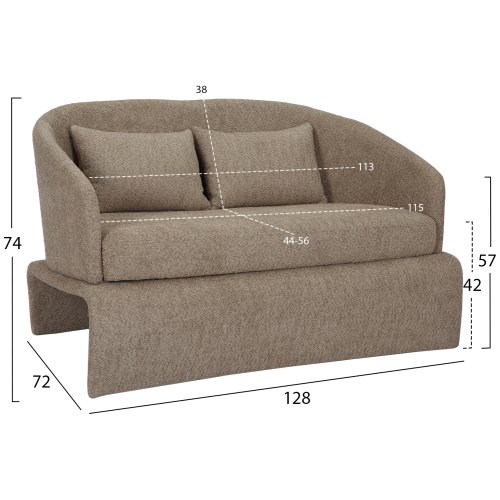 SOFA 2-SITZER BEIGER STOFF-METALLGESTELL 128x72x74Hcm