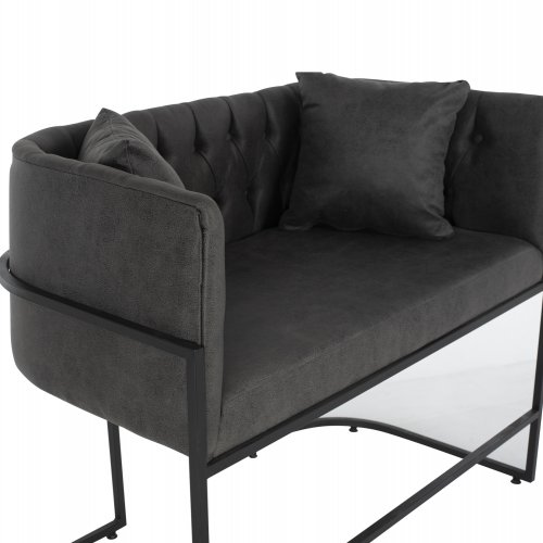 SOFA 2-SITZER IN GRAU T.NUBUK & METALL SCHWARZ 64x120x97 cm
