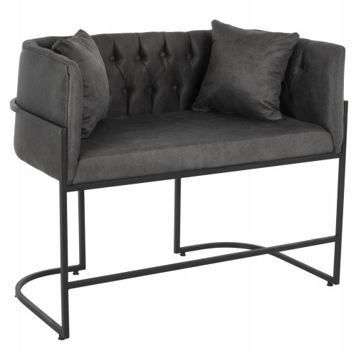SOFA 2-SITZER IN GRAU T.NUBUK & METALL SCHWARZ 64x120x97 cm
