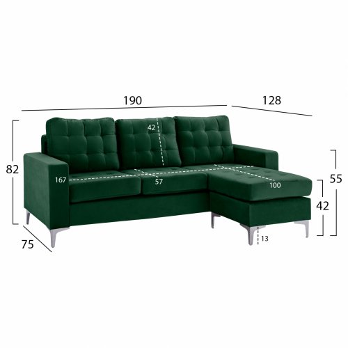 ECKSOFA WENDBARES SANTINO SAMT DUNKELGRÜN 190x75-128x82 cm.