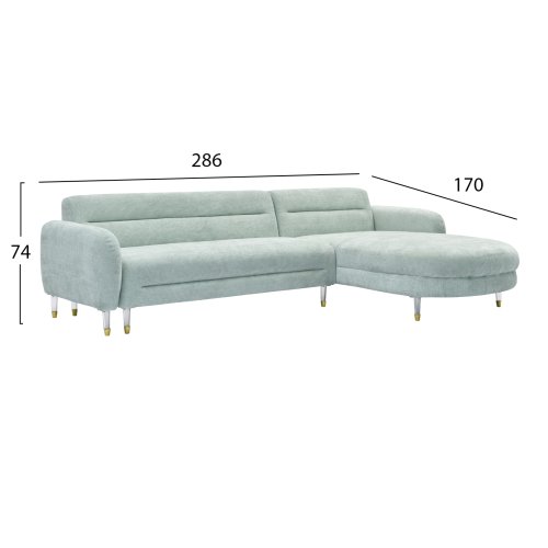 WENDBARES ECKSOFA FLYER, MINZ FARBE STOFF, HOHE BEINE AUS METALL, 285 x 86 – 172 x 74 Hcm