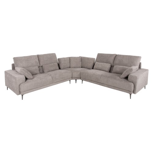 ECKSOFA HELLGRAUER STOFF – ANTHRAZITGLÄNZENDE BEINE 314x236x90-102Hcm