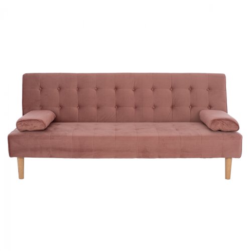 Modernes Schlafsofa WANDA mit beigem Stoff und dekorativen Knöpfen