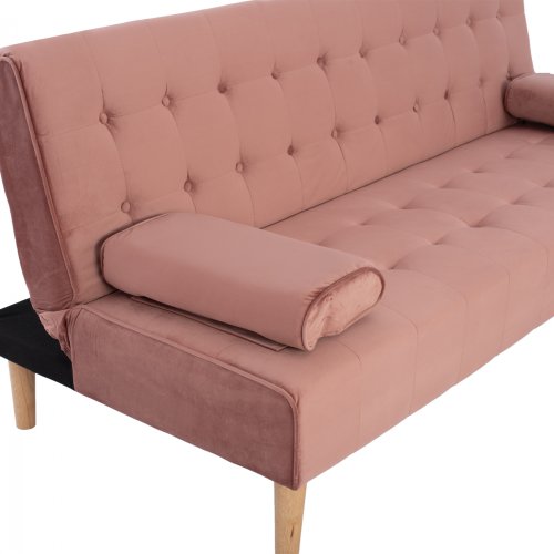 Modernes Schlafsofa WANDA mit beigem Stoff und dekorativen Knöpfen