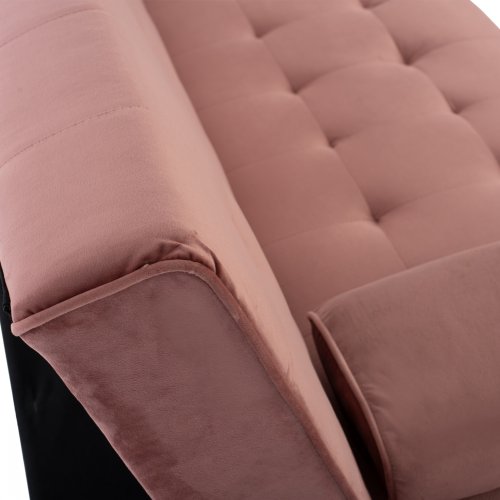 Modernes Schlafsofa WANDA mit beigem Stoff und dekorativen Knöpfen