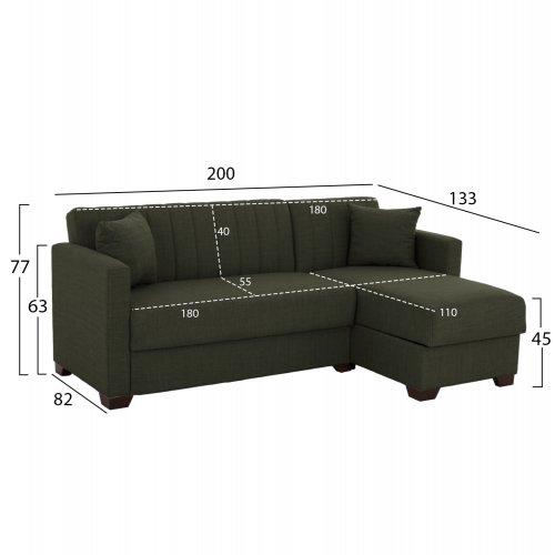 SCHLAFSOFA ECKE REVERSIBEL OLIVGRÜN 200x133x77cm
